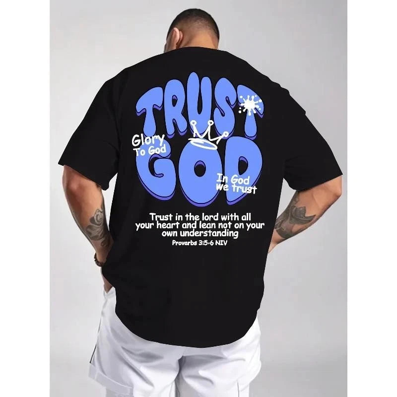 Men's Summer Men's Trust God Christian Graphic T-Shirt Bible Verse Faith Tee