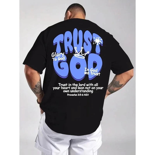 Men's Summer Men's Trust God Christian Graphic T-Shirt Bible Verse Faith Tee