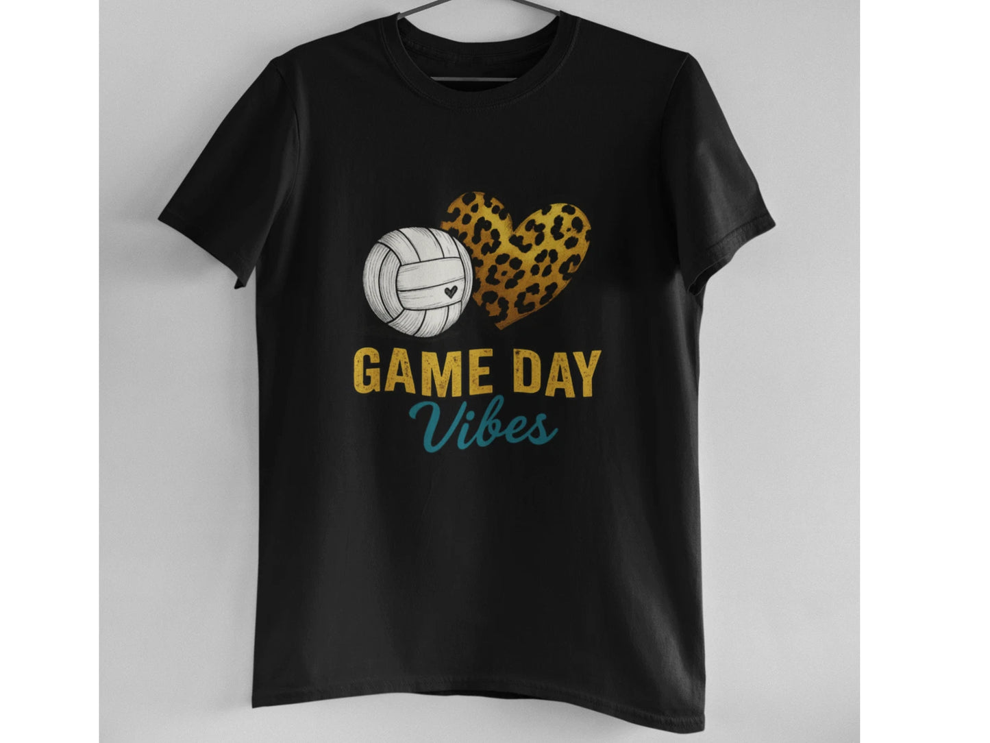 Game Day Vibes Shirt Volleyball Leopard Heart Retro Sport Graphic Tee