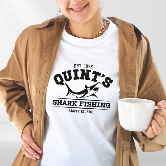 Jaws Quints Amity Island 1975 Shark Fishing  Movie Tee  T-Shirt