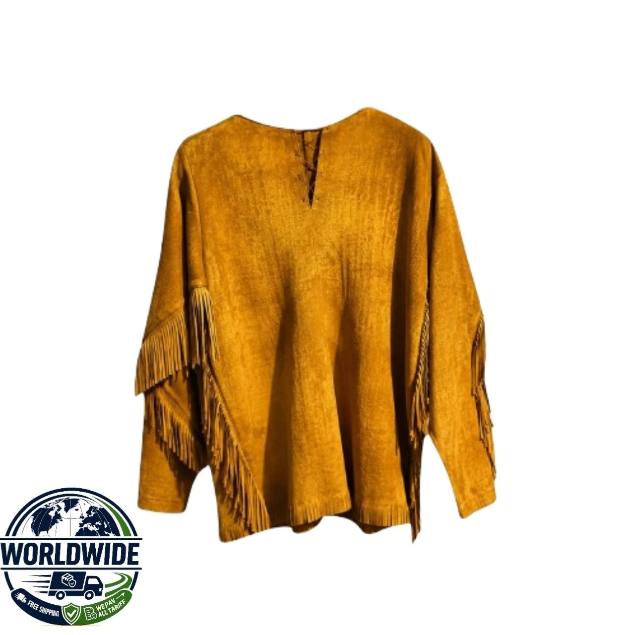 Men's Buckskin Fringe Leather Shirt Western Boho Hippie Festival Tunic