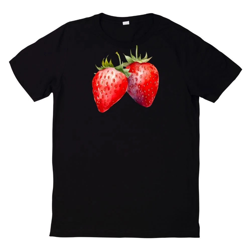 Watercolour Strawberries Motif T-Shirt