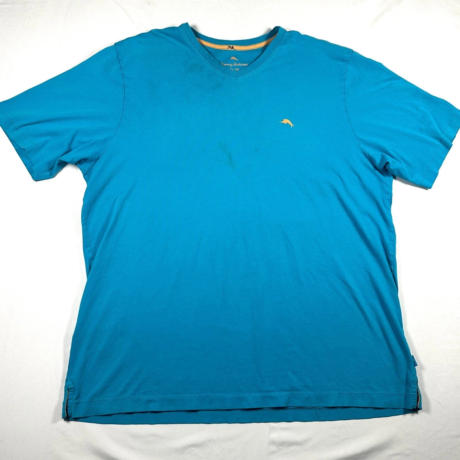 Tommy Bahama Relax Mens XL Blue Pima Cotton V-Neck Marlin Logo T-Shirt
