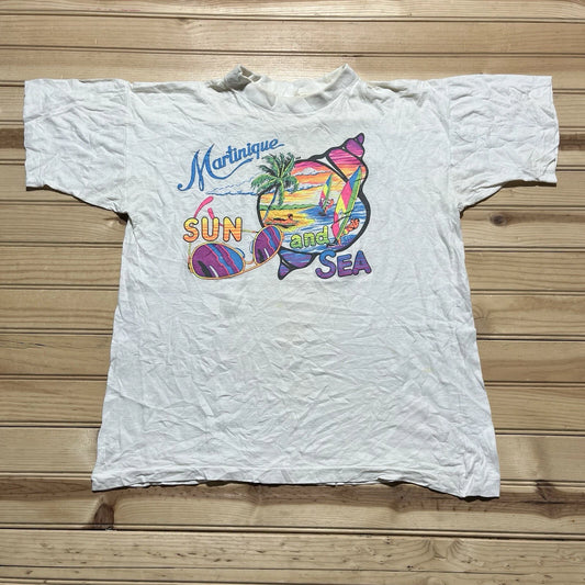 Vintage 80s Martinique Sunset Sailing Seashells Beach Destination Shirt Size M