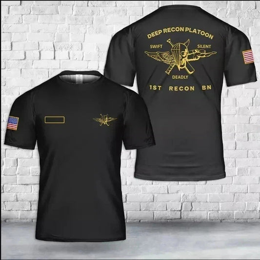 Custom Name US Marine Corps Deep Recon Platoon - 1st Recon Bn AOP T shirt 3D