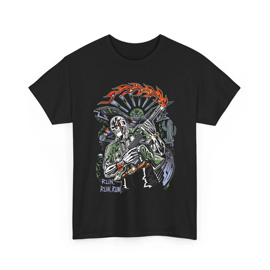 Run Run Run Skeleton Flamethrower Graphic Tee