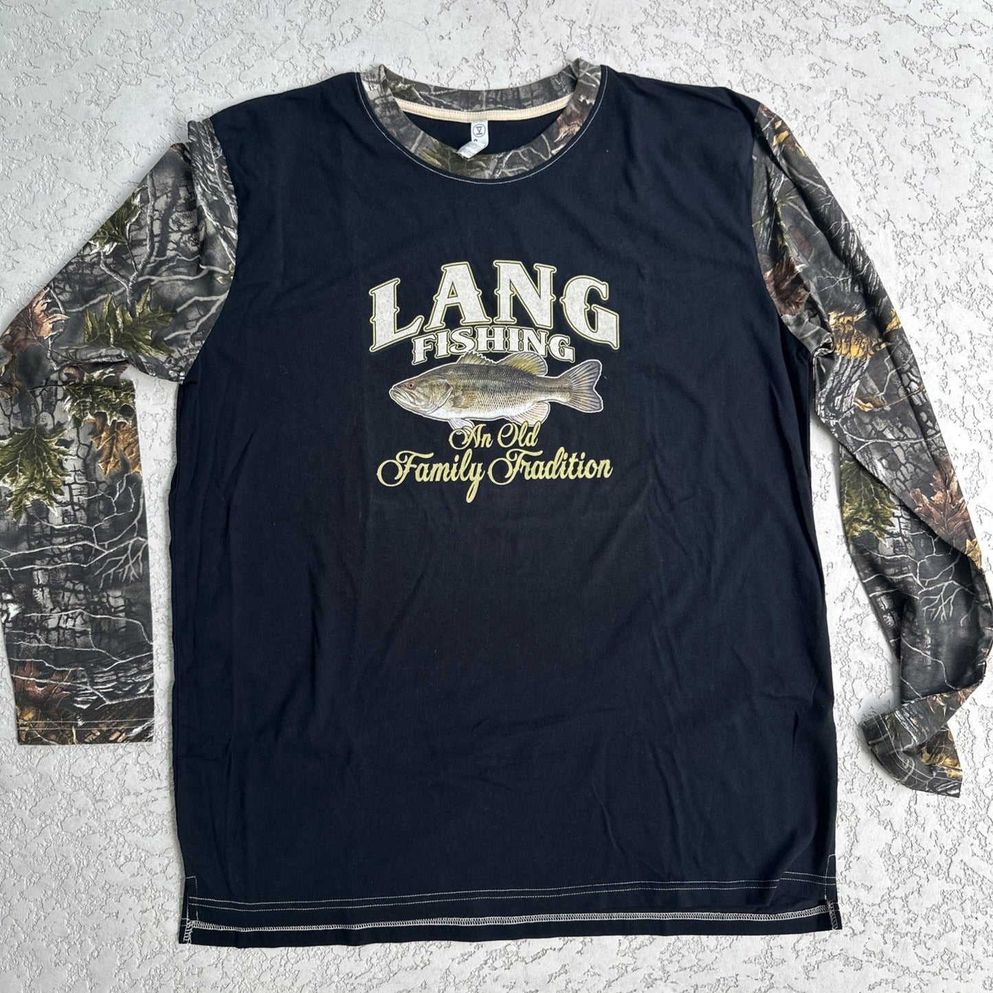 NWT Inkpixi Code Five Custom Graphic Long Sleeve Tee, Men's Sz XL, Lang Fishing