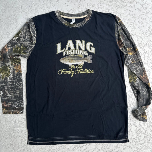 NWT Inkpixi Code Five Custom Graphic Long Sleeve Tee, Men's Sz XL, Lang Fishing