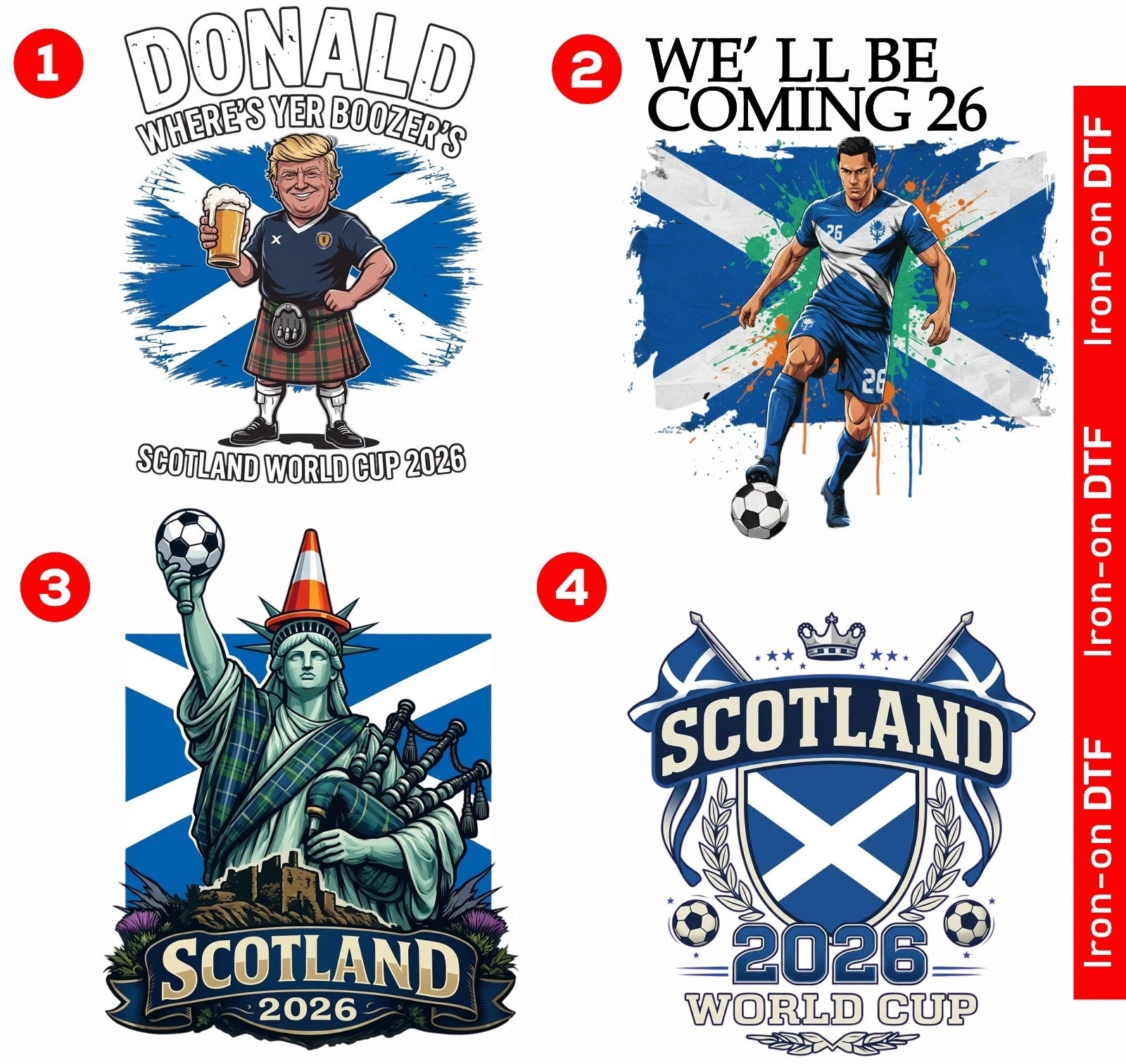 Scotland World Cup 2026 Football Iron On DTF Heat Transfer Design Soccer Fan Tee
