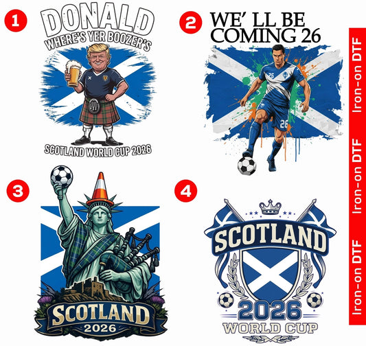 Scotland World Cup 2026 Football Iron On DTF Heat Transfer Design Soccer Fan Tee