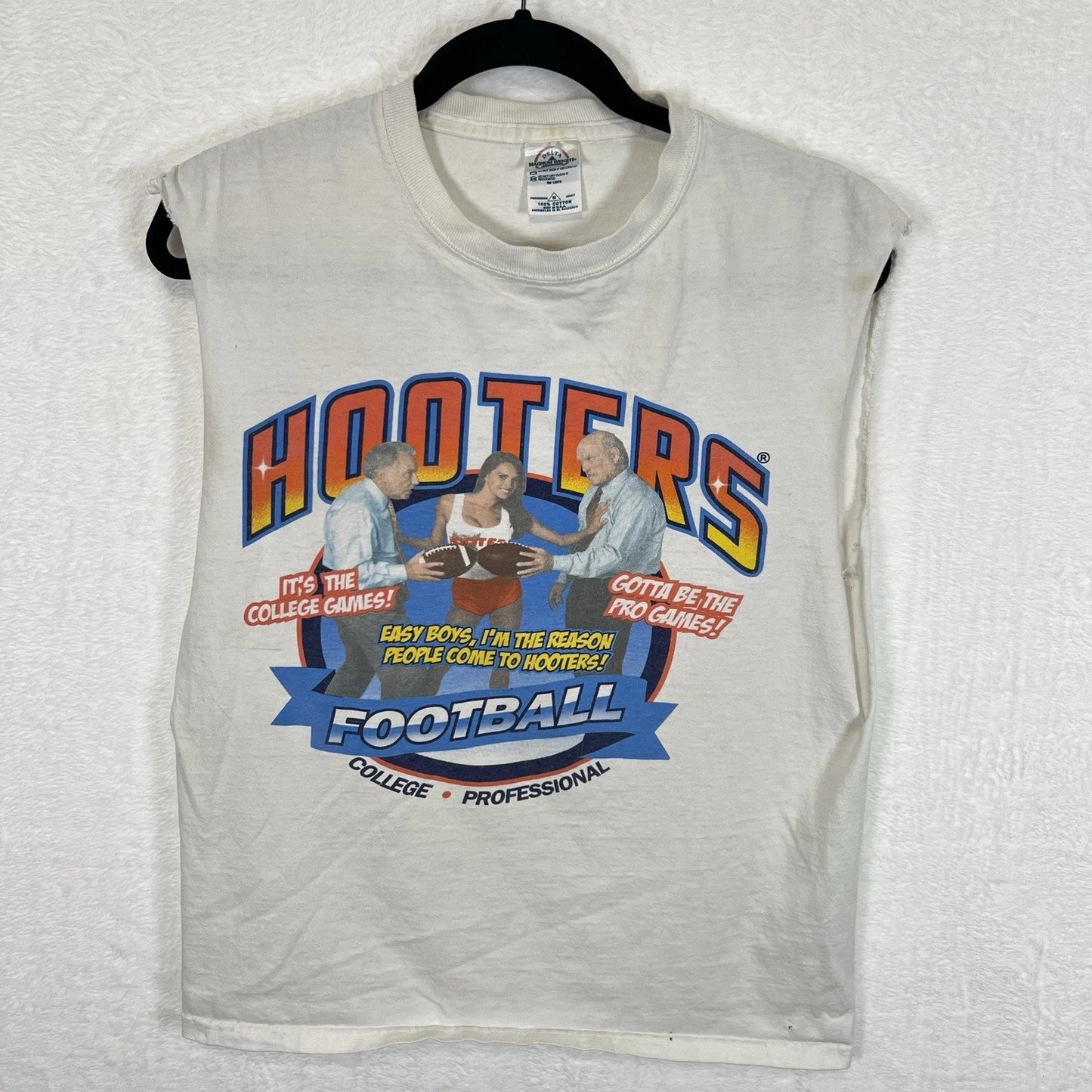 VTG Hooters Game Day Tank TShirt Adult M White Distressed Destroyed
