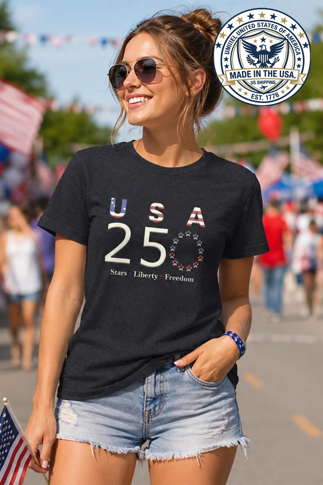 USA 250 Independence Celebration Shirt Red White Blue Unisex Tee