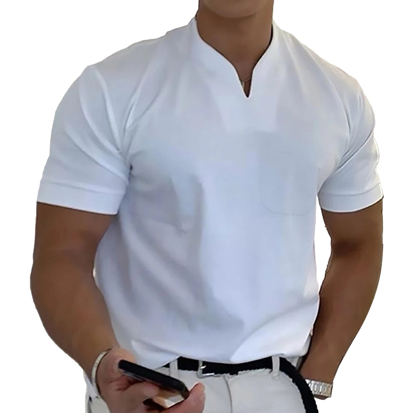 Men V Neck Summer T Shirt Soft And Breathable For Gym Use Easy To Use