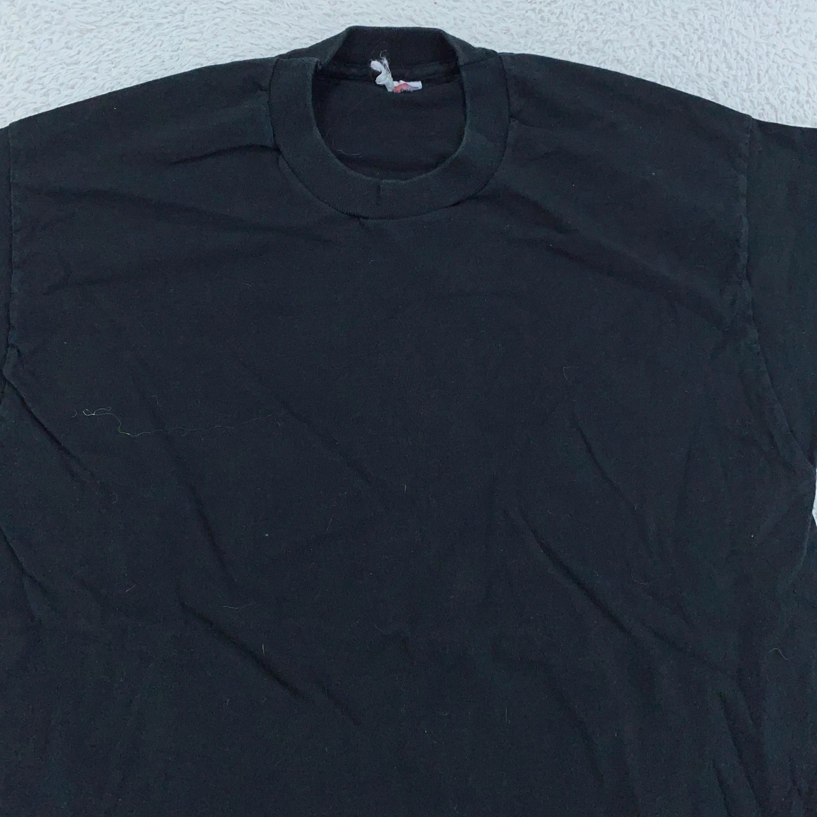 Vintage 90s Blank Black T-Shirt Mens Medium/Large Crewneck Cotton Basic Tee