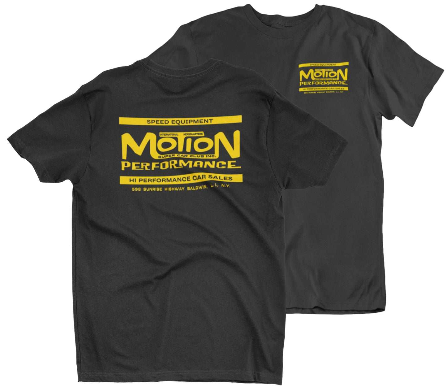 MOTION PERFORMANCE Supercar Baldwin New York Black Tee T-shirt Camaro Nova 427