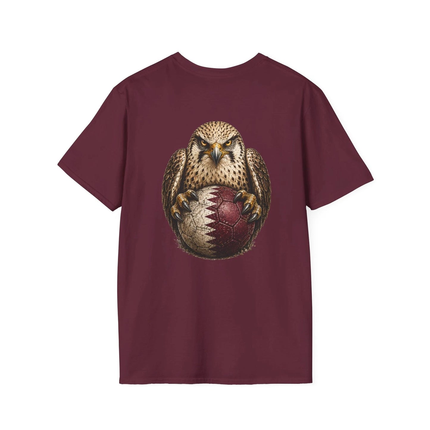 Qatar Falcon Soccer Ball T-Shirt Qatar Flag Football Fan Back Print Graphic Tee