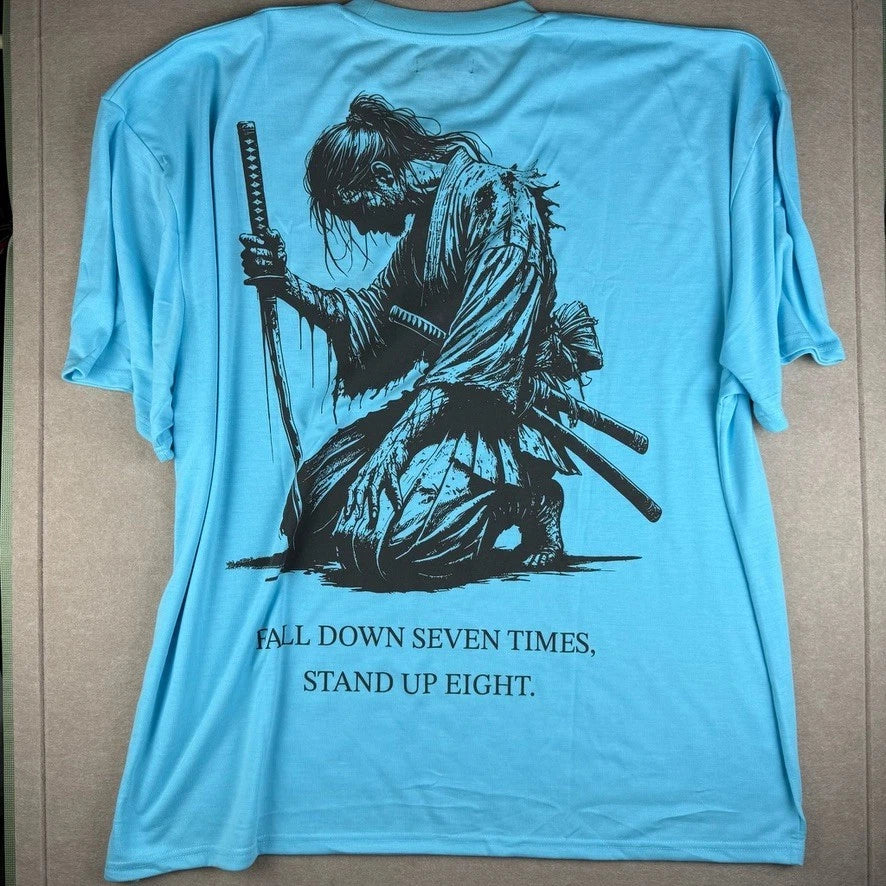 BrandMakers Fallin Samurai Men 4XL Blue Japanese Samurai Sword Graphic Tee