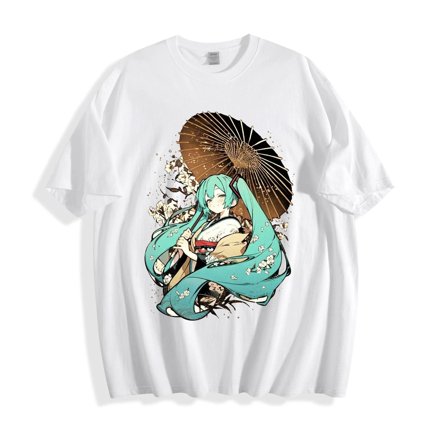 Hatsune Miku Sakura Kimono Tee - Umbrella Cherry Blossom Vocaloid Anime T-Shirt