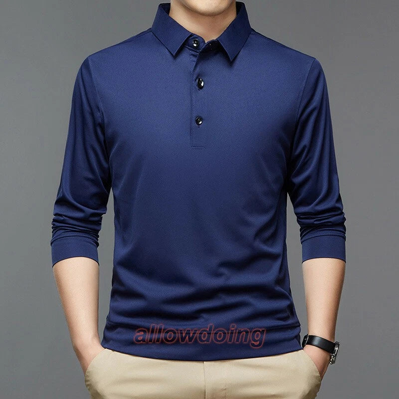 Men Shirt Casual Business Tops Solid Shirts Mens Long Sleeve Slim Lapel Tee