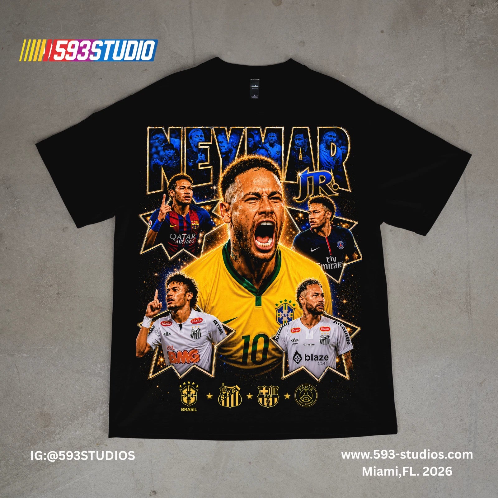 Neymar Jr Vintage Graphic T-Shirt Brazil Soccer Legend Football Fan Tee