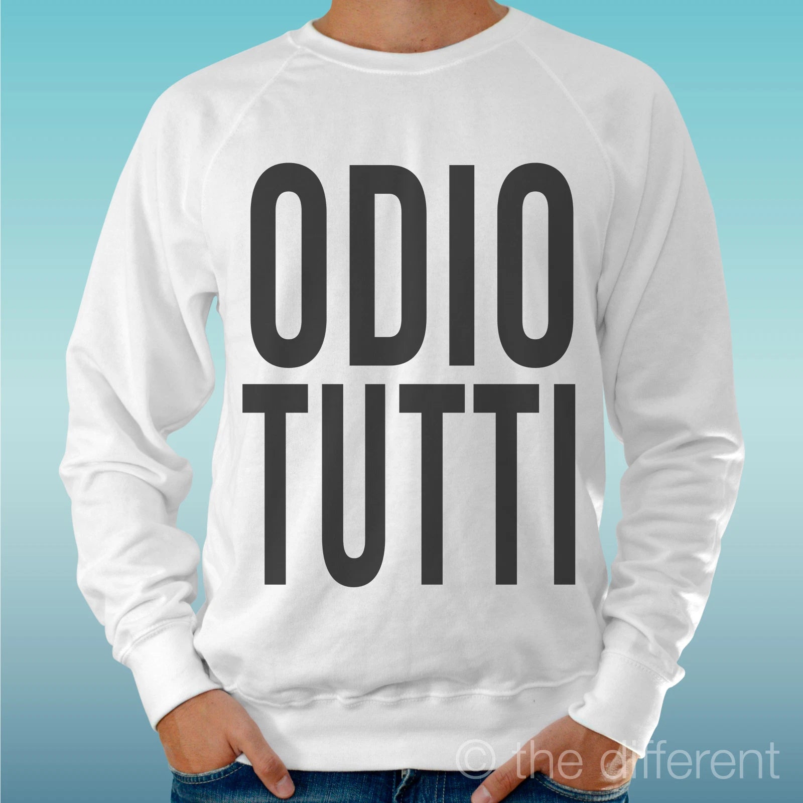 Felpa Man Light Sweater White " Odio Tutti " Road To Happiness