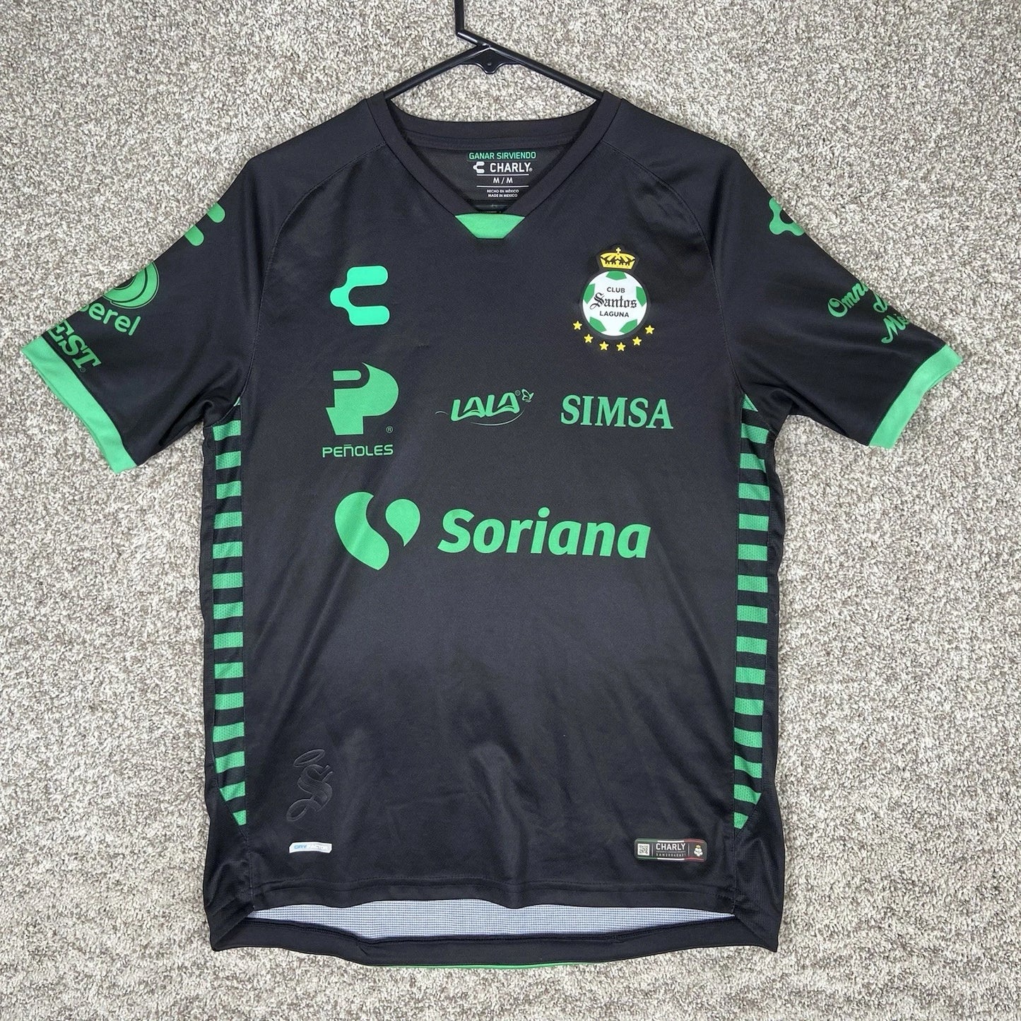 Santos Laguna Jersey Mens Medium Black Mexico Away Soccer Jersey Futbol Charly