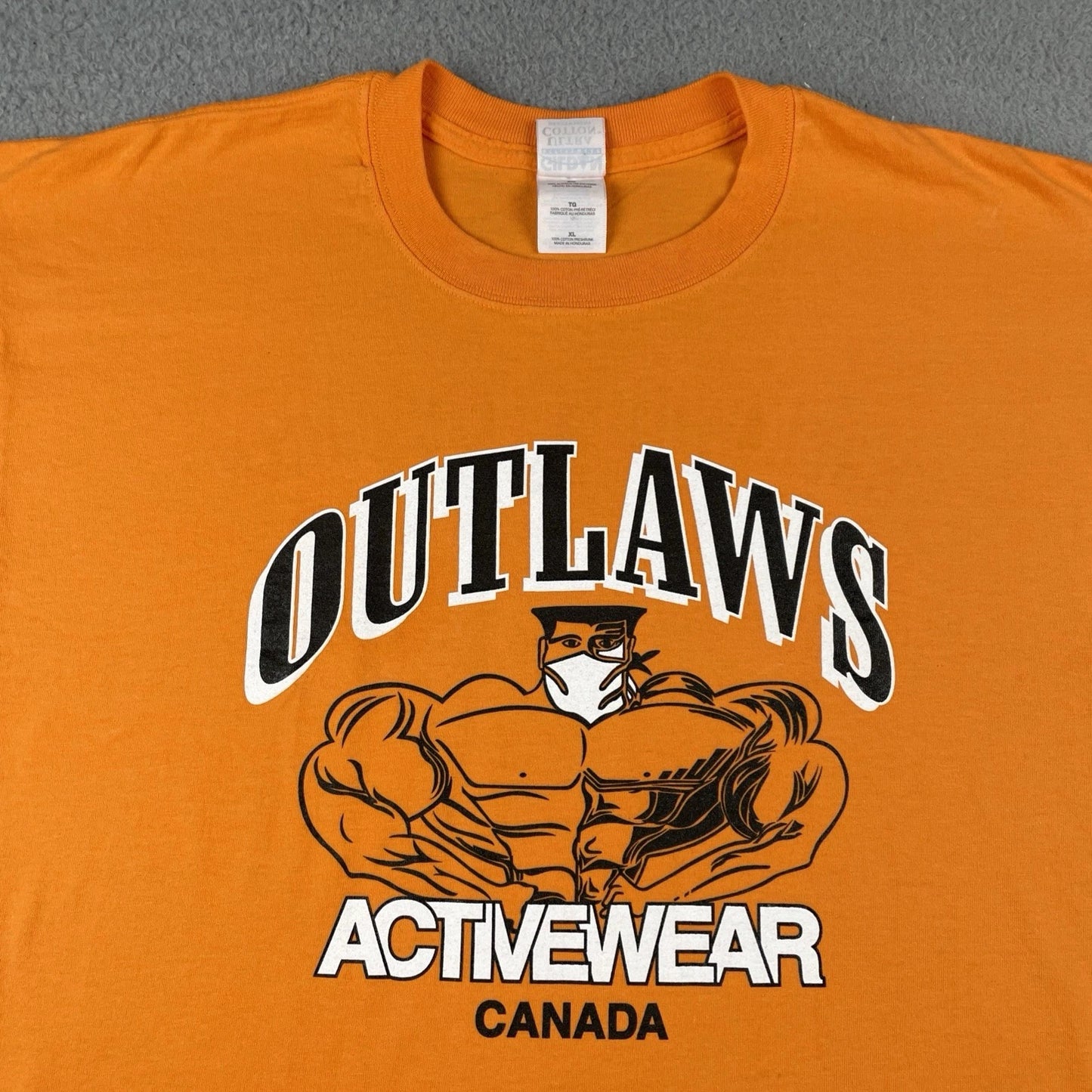 Vtg Outlaws Activewear Canada Back With A Vengeance Gym Shirt XL Gildan Orange