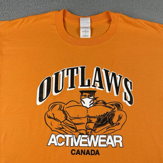 Vtg Outlaws Activewear Canada Back With A Vengeance Gym Shirt XL Gildan Orange