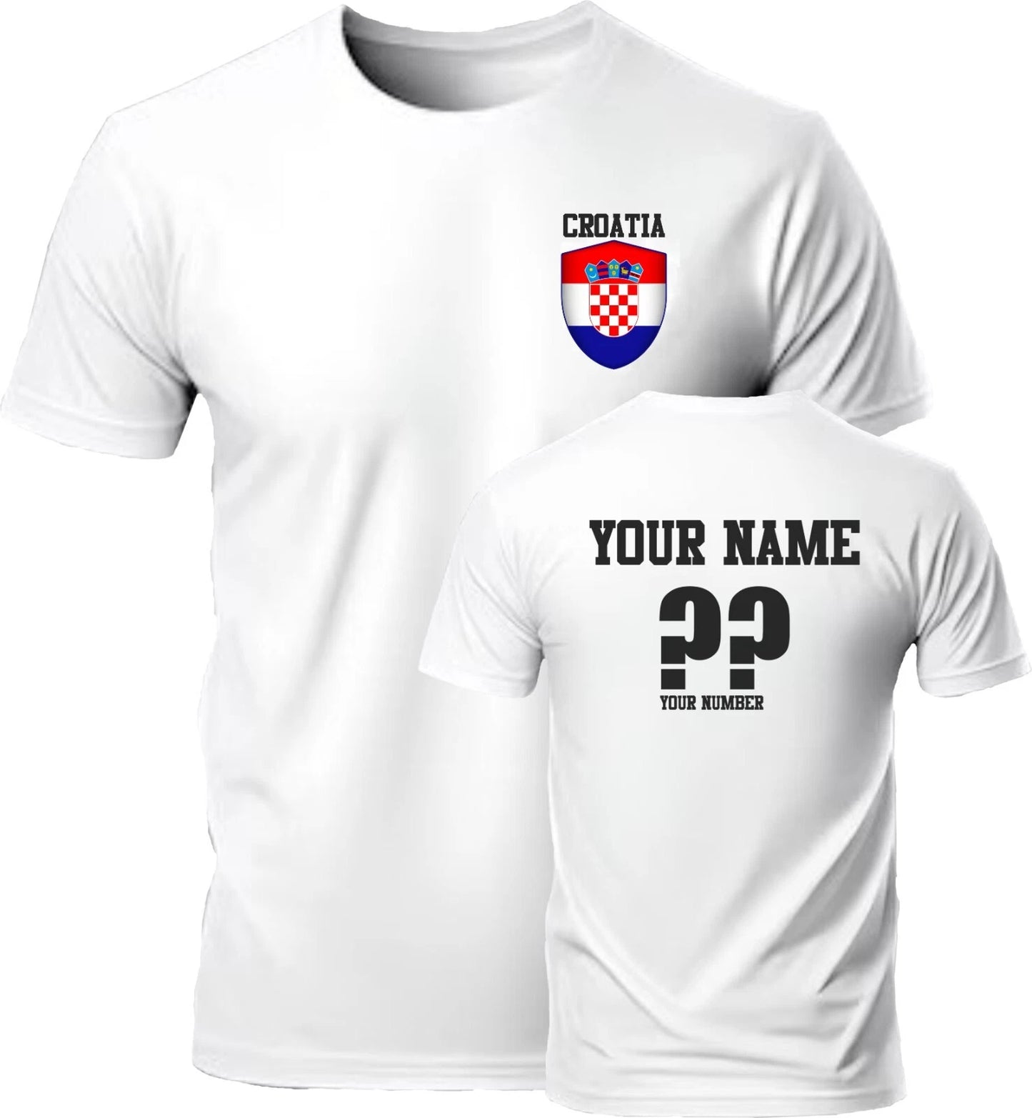 Personalise Croatia Football T-Shirt Soccer Fans Sports Costume Flag Badge Top