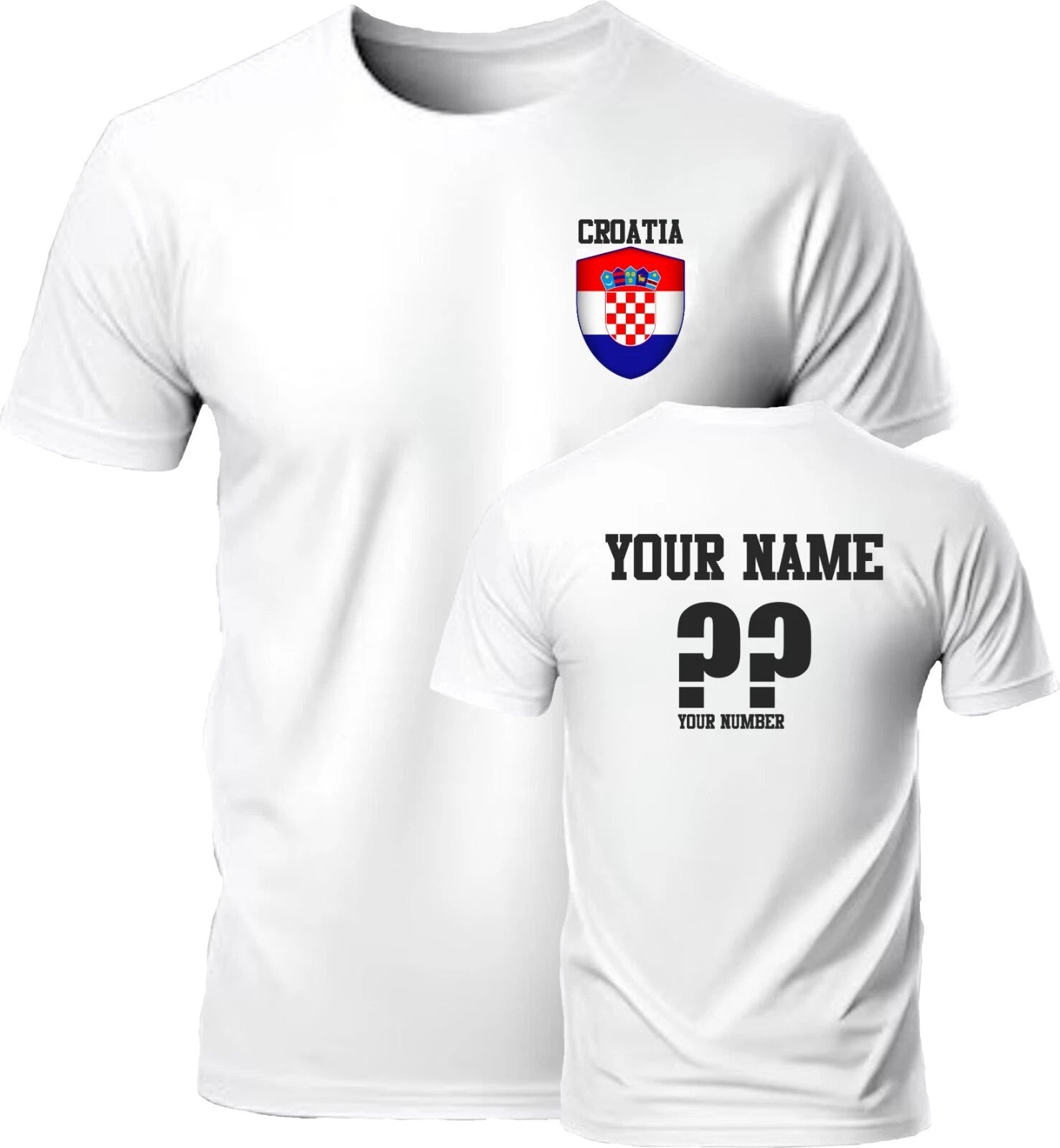 Personalise Croatia Football T-Shirt Soccer Fans Sports Costume Flag Badge Top