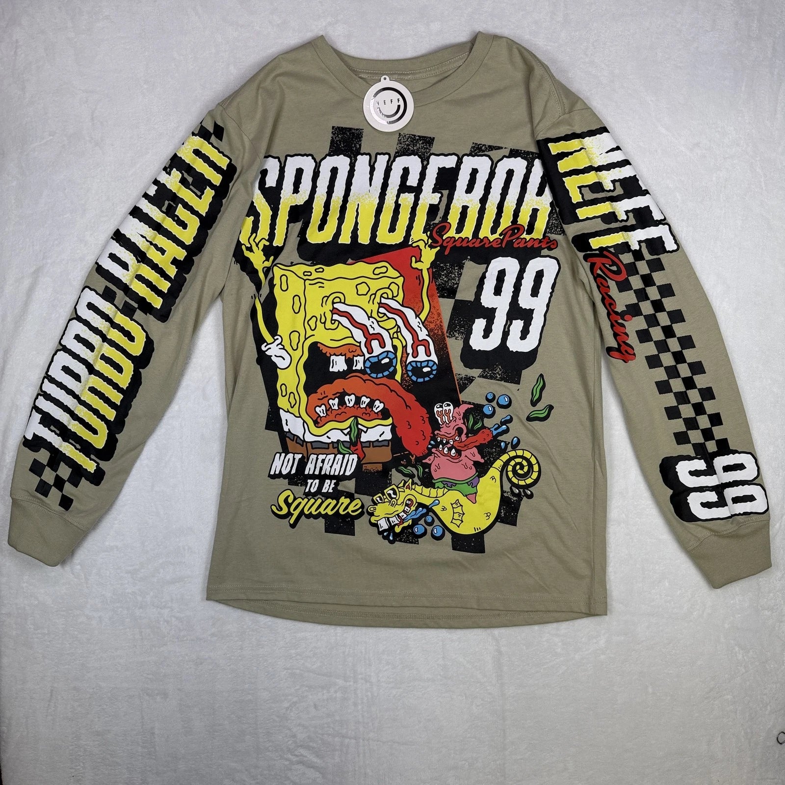 NEFF Men's Long Sleeve Graphic T-Shirt Size M Green Spongebob Squarepants Racing