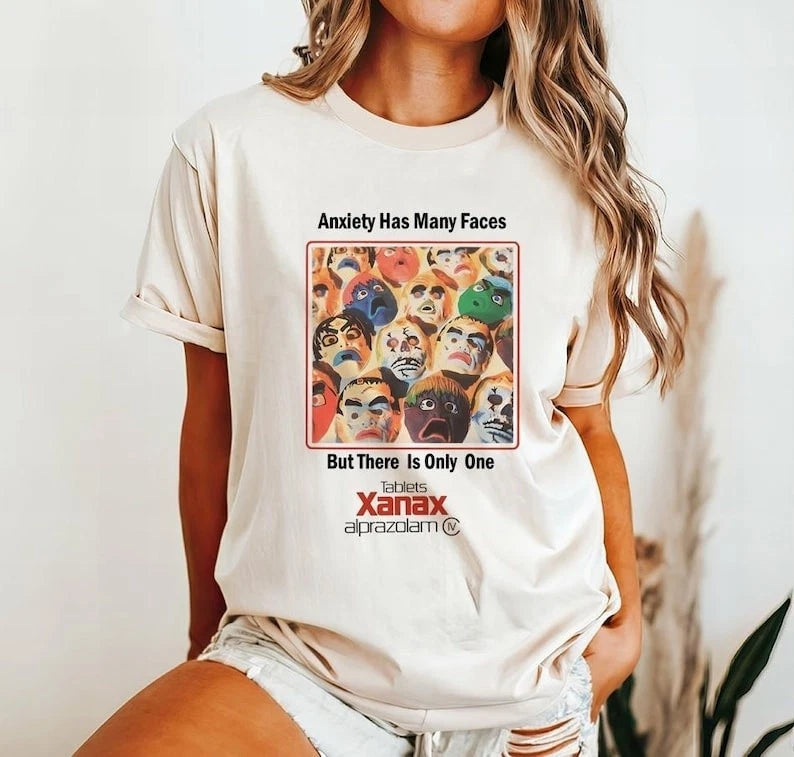 Xanax Anxiety Faces  T-Shirt , Retro Heavyweight Tee, Vintage Washed Graphic Tee