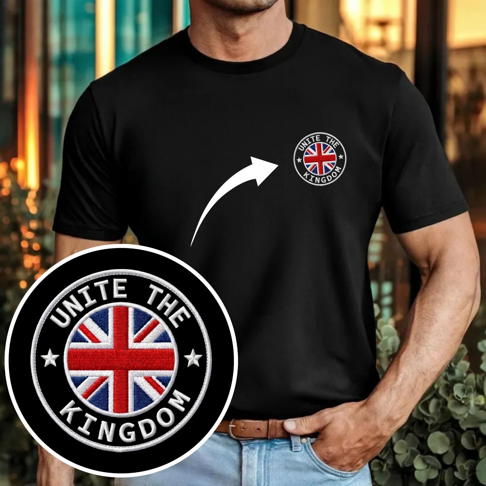 Embroidered Unite The Kingdom T-Shirt UK Flag British Patriotic Unisex Gift Top