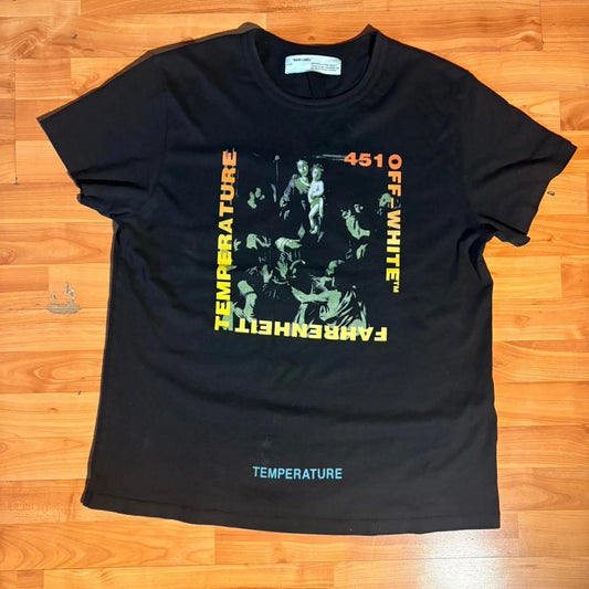 Off-White Fahrenheit Temperature Graphic Black T-Shirt Size L Cotton Streetwear