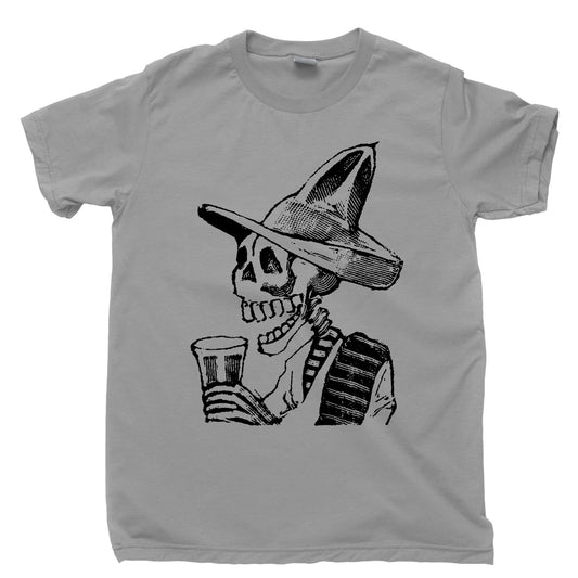 Skeleton Wearing A Hat Drinking T Shirt Mexico Calavera Cinco De Mayo Fiesta Tee