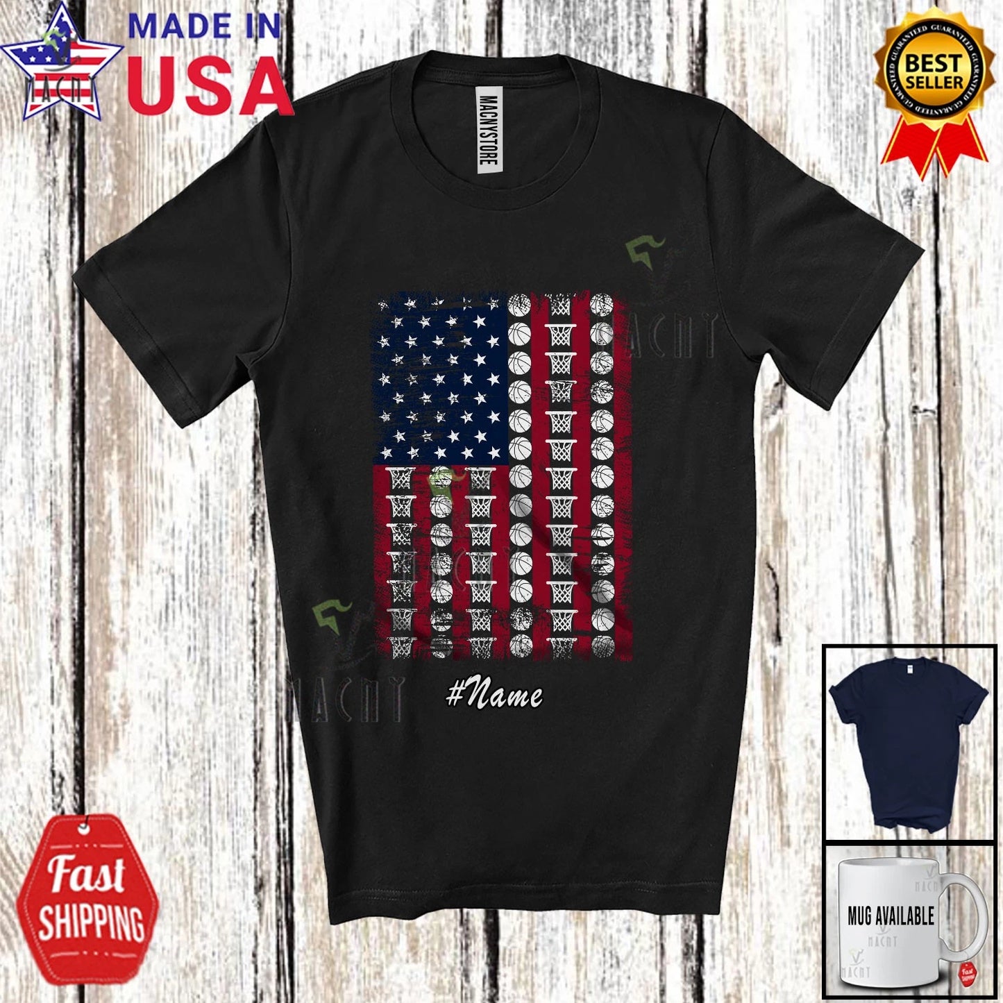 Custom Name US Flag Basketball; Proud 4th Of July Vintage Player Patriotic Shirt