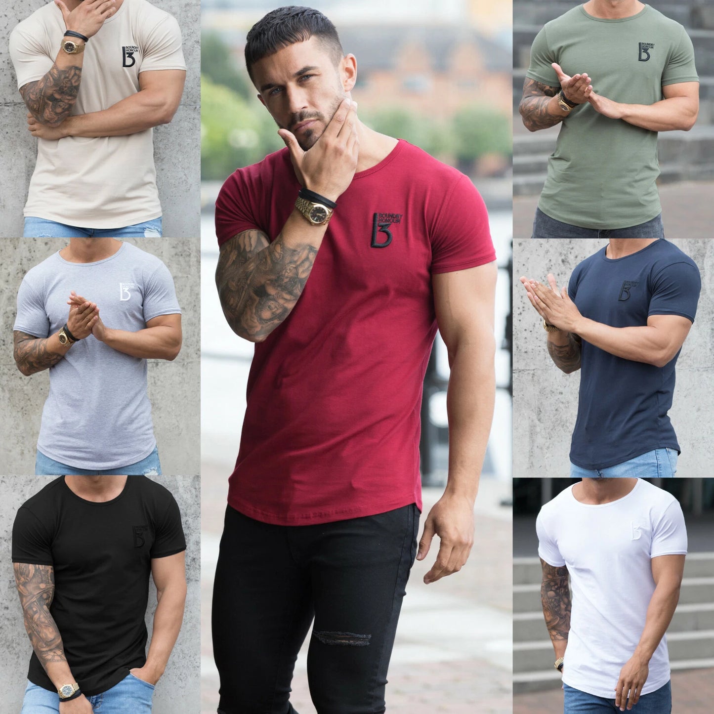 Mens Slim Fit T-Shirt Muscle Fitness Top Designer Short Sleeve Curved Hem