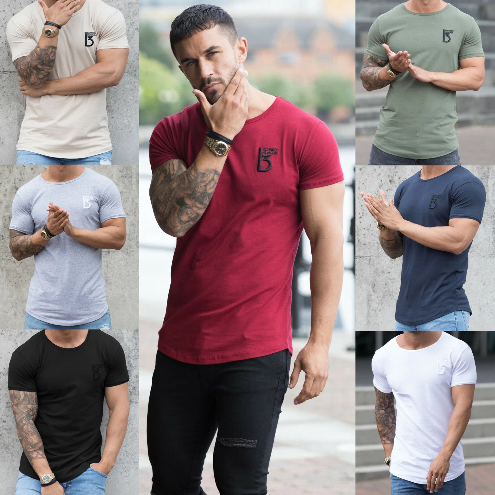 Mens Slim Fit T-Shirt Muscle Fitness Top Designer Short Sleeve Curved Hem