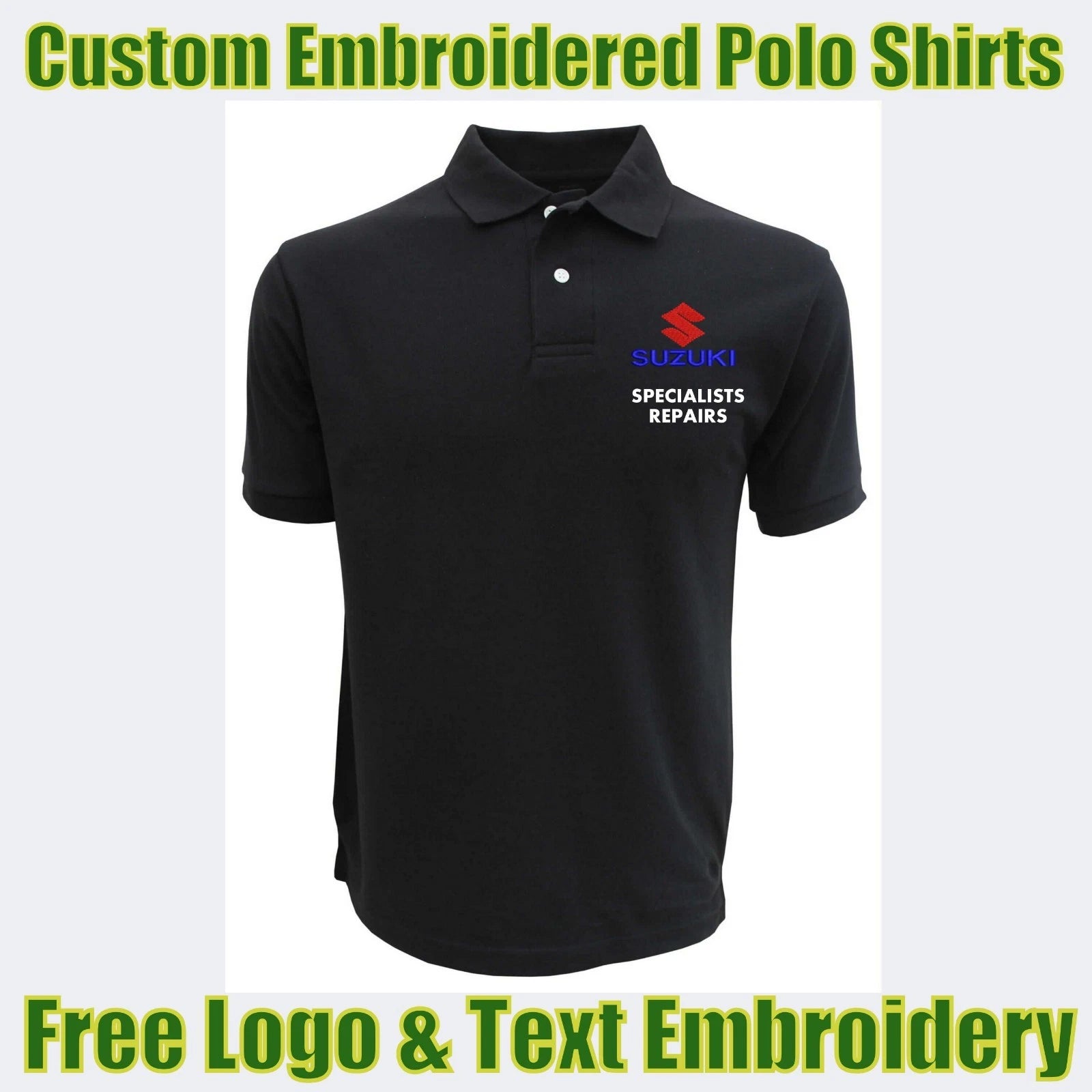 Custom Embroidered Polo Shirt Suzuki Logo  Garage & Technicians Names Gift