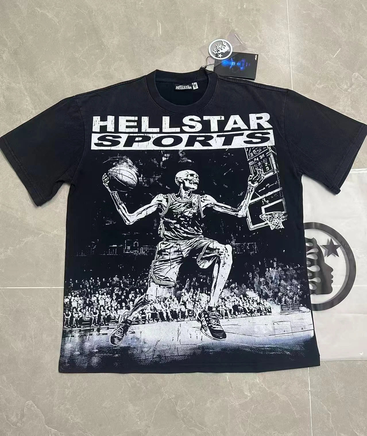 Hell Studios star Skeleton playing basketball print Men's Short Sleeve T-shirt