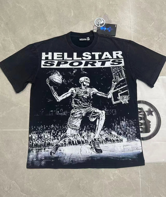 Hell Studios star Skeleton playing basketball print Men's Short Sleeve T-shirt