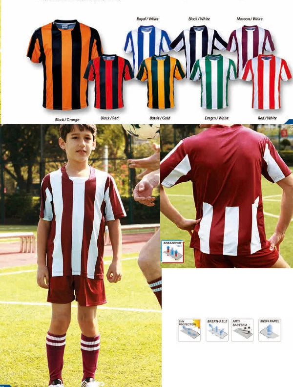 Bocini Kids Sublimated Striped Football / Soccer Jersey T-Shirt with Mesh Panels