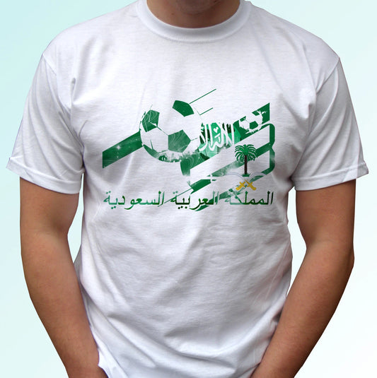 Saudi Arabia football flag white t shirt soccer tag gift cup top tee all sizes