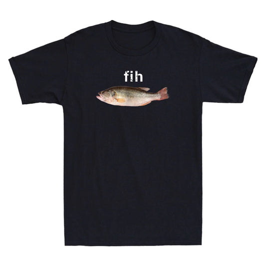 "Fih" Funny Misspelled Fish Meme, Simple Humor Joke Men's Short Sleeve T-Shirt