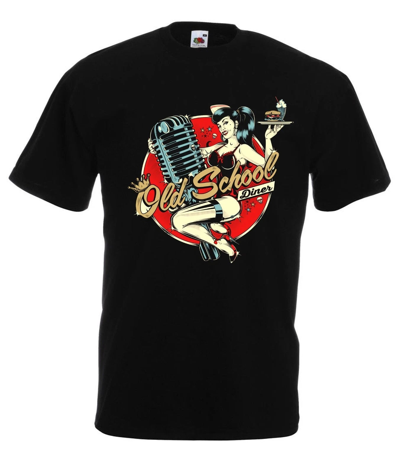 Old School Diner Girl Custom Rockabilly Vintage Black T-Shirt -N/629-SW