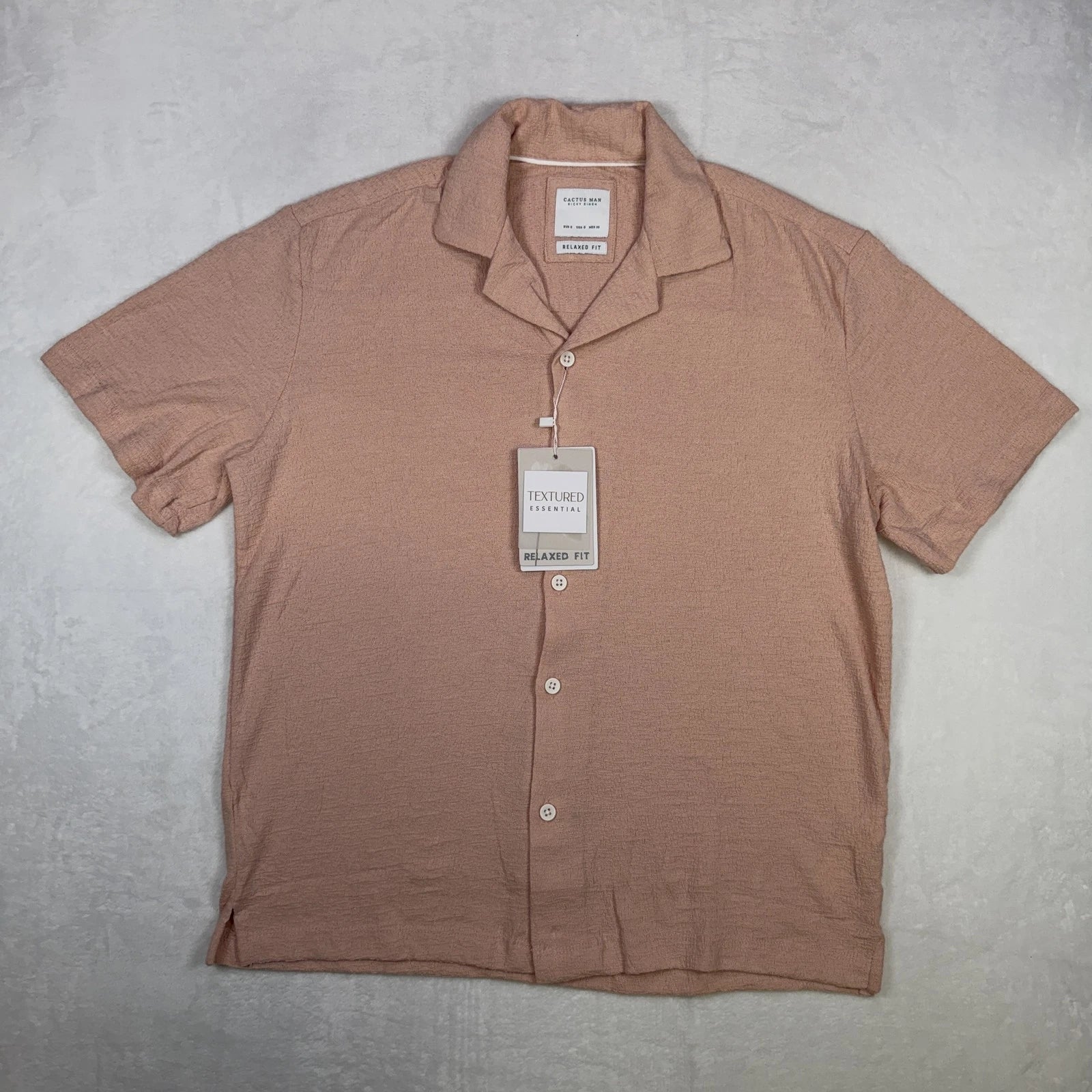 Cactus Man Ricky Singh Men's Button-Down Shirt Size S Pink Textured Relaxed Fit