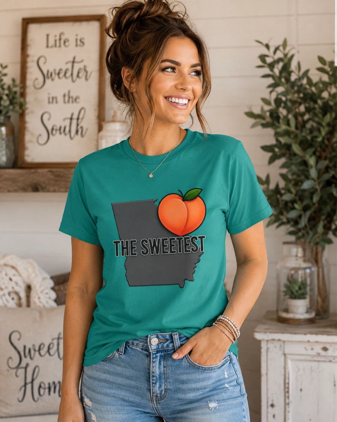 The Sweetest Georgia Peach T-Shirt Southern Graphic Tee Soft Cotton Unisex