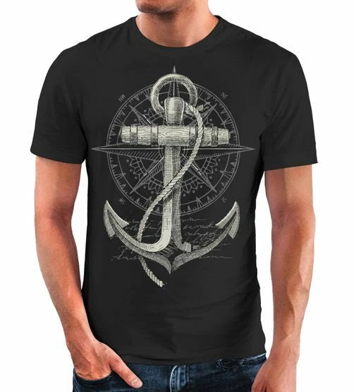 Neverless® men's T-shirt print anchor compass motif maritime sea