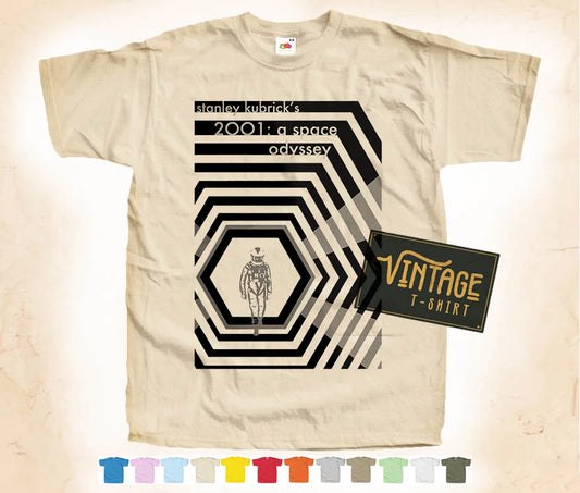 Black Print 2001 A Space Odyssey V1 T SHIRT TEE Vintage Poster Natural 12 Colors