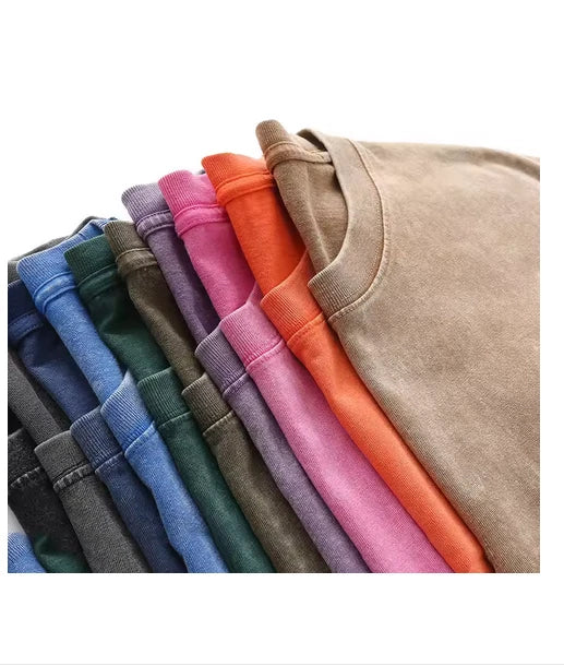 Men Heavy Cotton T-Shirt 230G Vintage Washed Oversized Streetwear Tee